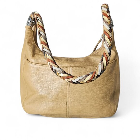 Brighton Barbados Hobo Ziptop Leather Boho Braided Strap Tan Shoulder Bag - Picture 8 of 14